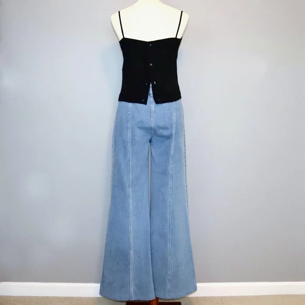 Chloe 6 / F 38 Denim Wide Flare Jeans Bell Bottom Button Fly Patch Pocket - Picture 7 of 15